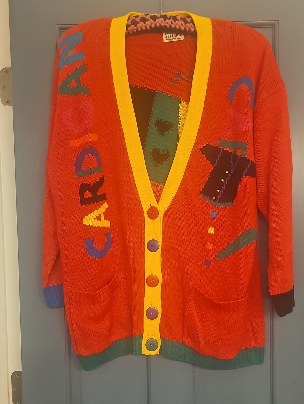 Vintage Stefano Cardigan 80s Size 14/ 16 Women Colorful Cotton Retro